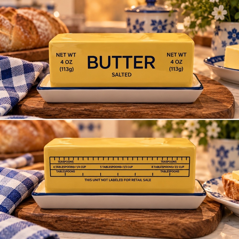 Vintage Ceramic Salted Butter Dish Yellow Wrapper Design Retro Kitchen Decor